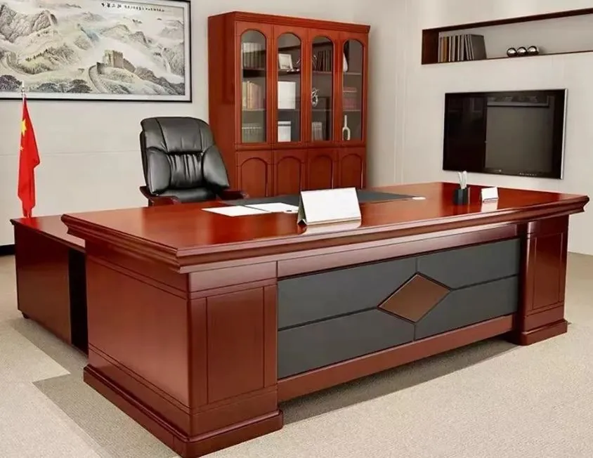 2.2m Executive Mahogany Office Desk