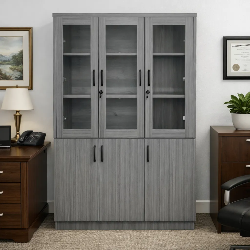 3-Door Grey Wooden Filing Cabinet