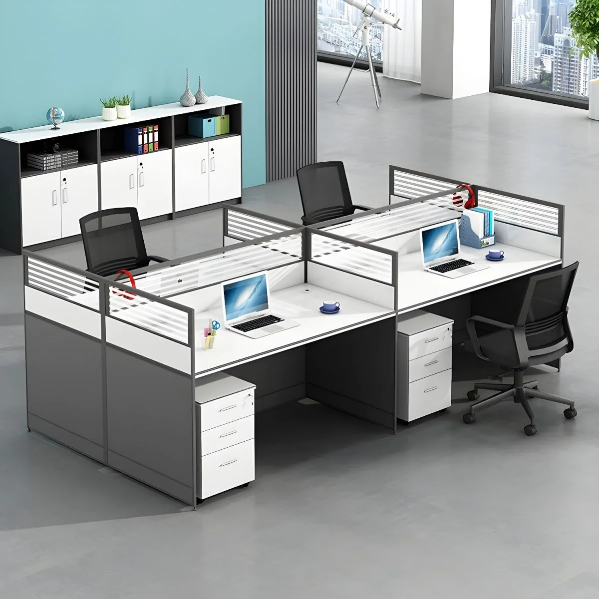 4-Way White Office Workstation