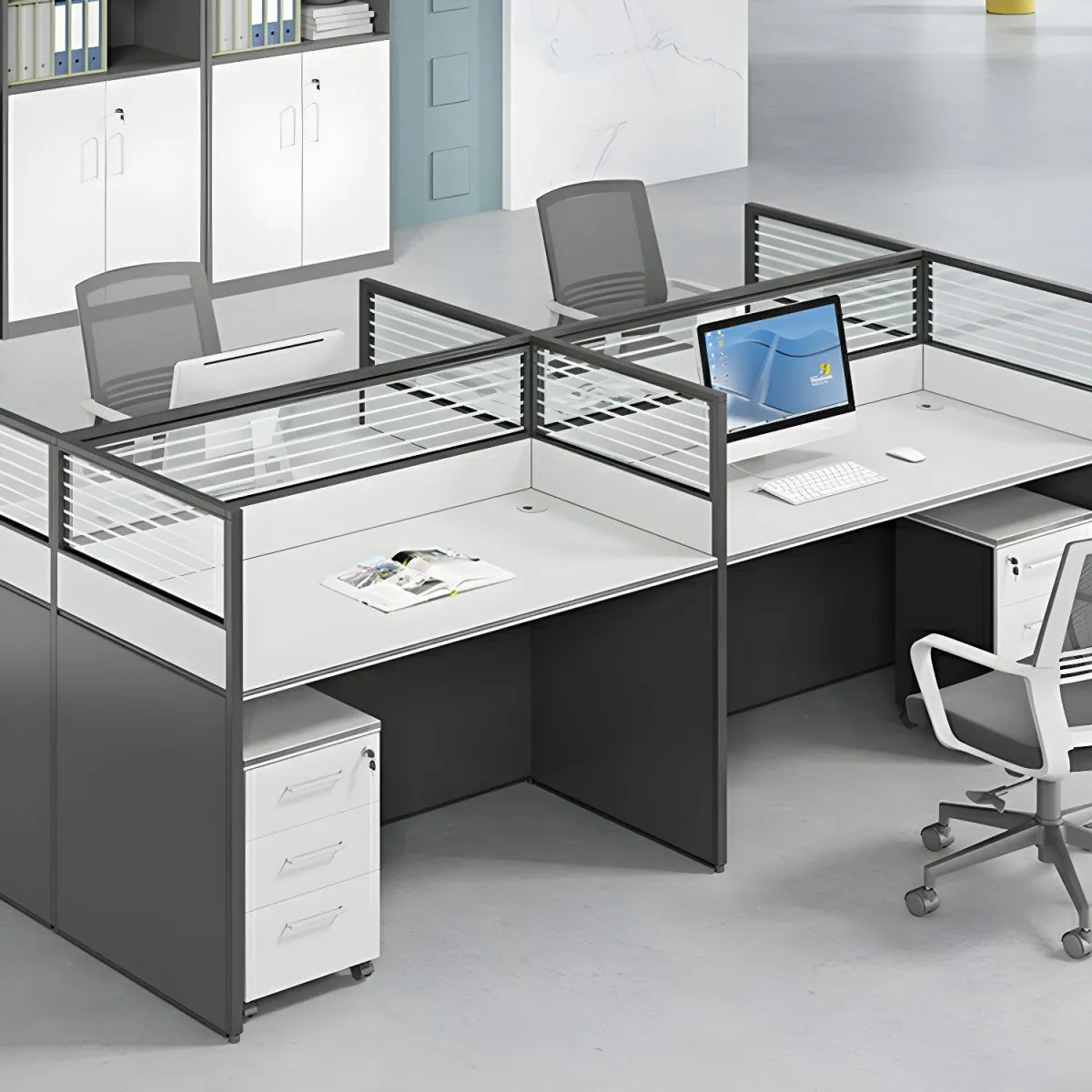 4-Way White Office Workstation view 2