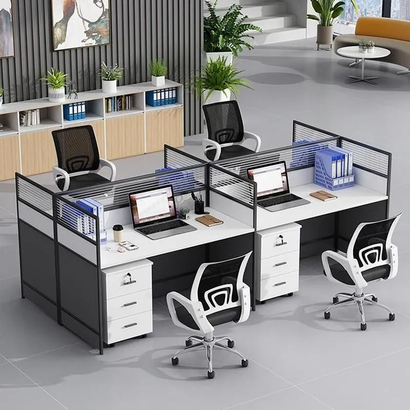 4-Way White Office Workstation view 4